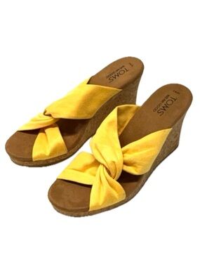 TOMS Serena Yellow Microfiber Cork Wedge Slide Sandals - Size 9